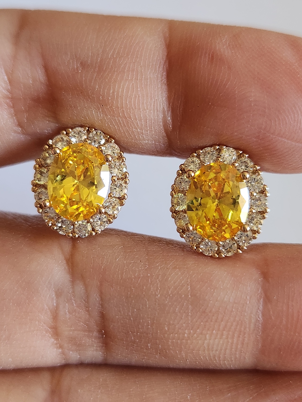 New 18K Gold Plated Oval Cut Citrine Diamond Hoop Earrings for Women